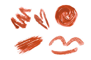 Set of beautiful textured living coral strokes isolated on white background Color of the year 2019. Main trend concept.