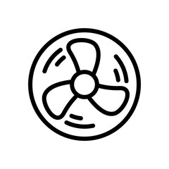 Simple fan or cooler, outline linear icon in circle. Black icon - obrazy, fototapety, plakaty