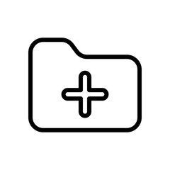 Folder with plus mark, outline linear business icon. Black icon