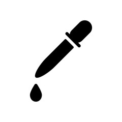 Pipette or dropper and drop, icon of medical instrument. Black icon on white background