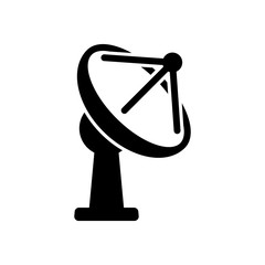 Satellite antenna, communication icon. Black icon on white background