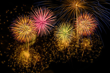 Obraz premium Fireworks celebration and the night sky background.