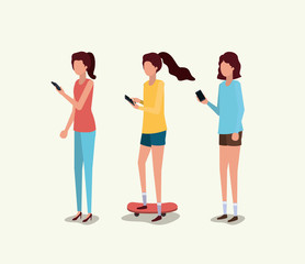 group of girls using smartphone