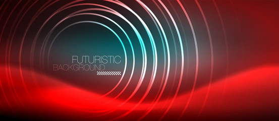 Neon glowing techno lines, hi-tech futuristic abstract background template with square shapes