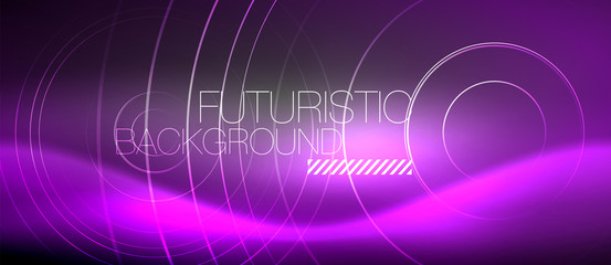 Neon circles abstract background, shiny lines