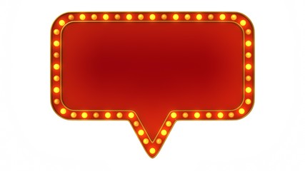 Red marquee gold light board sign retro on white background. 3d rendering
