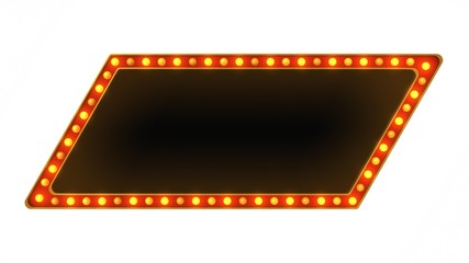Red marquee gold light board sign retro on white background. 3d rendering