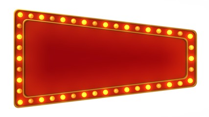 Red marquee gold light board sign retro on white background. 3d rendering