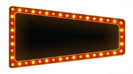 Red marquee gold light board sign retro on white background. 3d rendering