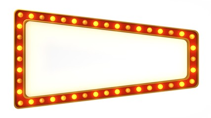 Red marquee gold light board sign retro on white background. 3d rendering