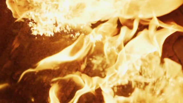 High angle view of golden flames