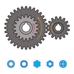 Spur gears with arrows indicating the direction of motion. Vector illustration