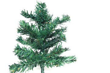 Closeup Christmas tree simulated on white background.