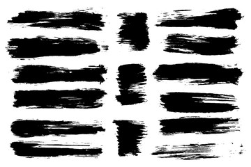 Vector set of hand drawn brush strokes, stains for backdrops. Monochrome design elements set. One color monochrome artistic hand drawn backgrounds.