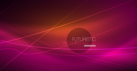Digital technology abstract background - neon geometric design. Abstract glowing lines. Colorful techno background. Futuristic shape.