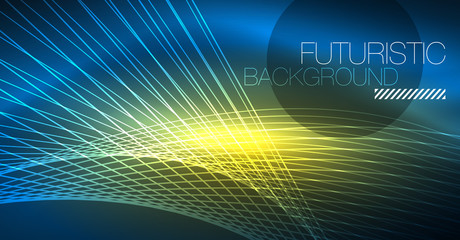 Neon glowing magic background, neon banner, night sky wallpaper. Magic light effect. Christmas abstract pattern.