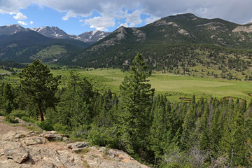 A gorgeous vista of the valley in West Horseshoe Park in Rocky Mountain National Park, Colorado, USA.