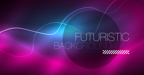 Abstract shiny glowinng color wave design element on dark background - science or technology concept