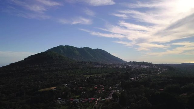 Drone flight over the landscape of Apaneca town and hills