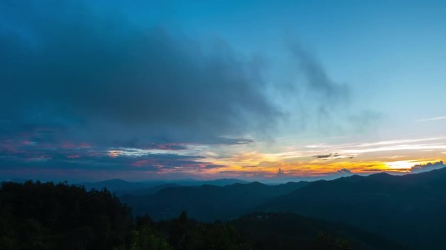 Time lapse sunset time over rang mountain