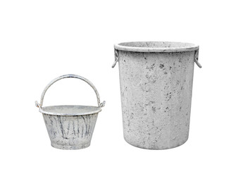 Two pail for about cement work on white background