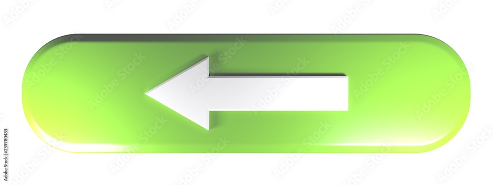 Poster green rounded rectangle push button with an arrow to the left - 3d rendering illustration