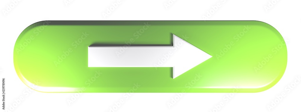Poster green rounded rectangle push button with an arrow to the right - 3d rendering illustration