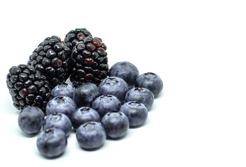 Four berries major fresh blackberries and fifteen berries   blueberries on white background