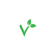 V letter with green leaves eco logo