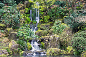 Waterfalls at Japanese Garden, Portland Oregon