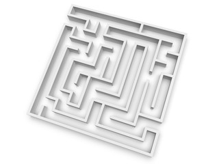 Empty maze isolated on white background. 3d illustration. View from above..