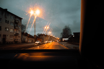 cars on the road at night