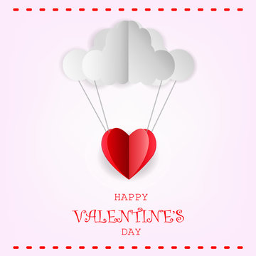 Happy valentines day greeting card design with paper cut red heart shape, vector illustration eps10