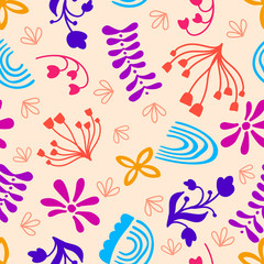 Colorful plants and flowers on a light pink color