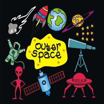 outer space elements hand drawn vector.
