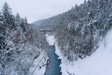 Shirahige waterfall in winter, Biei, Japan
