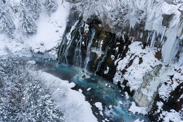 Shirahige waterfall in winter, Biei, Japan