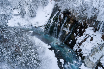 Shirahige waterfall in winter, Biei, Japan