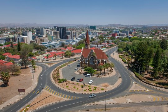 Evangelical Lutheran Christ Church of 1910, overview of the city, Windhoek, Namibia, Africa