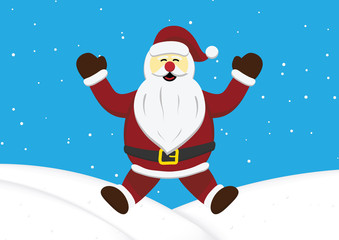 Christmas santa claus jumping snow hill background