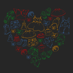 Children clothing and fashion. Dress, skirt, shorts. scarf, trousers for boys and girls. Kids fashion. Summer, winter, spring, autumn sale.