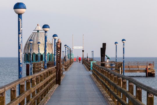 Diving gondola and pier in Zingst, Fischland-Darss-Zingst, Western Pomerania Lagoon Area National Park, Mecklenburg-Western Pomerania, Germany, Europe