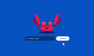 Fresh Crab written on a browser search bar with Cute Illustration
