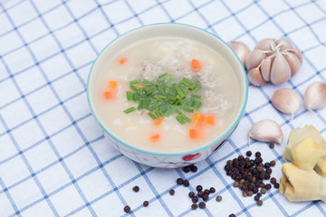 Rice porridge with pork or rice soup, Asia food culture from rice