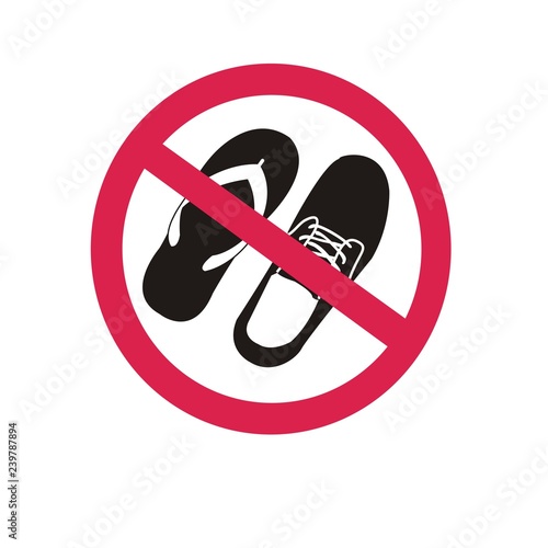 "don't wear sandals and shoes. prohibition sign vector." Stock image