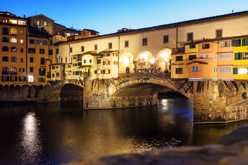 Fototapeta na wymiar Ponte Vecchio Bridge over river Arno at night. Florence. Italy