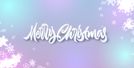 Naklejka premium Christmas snowflakes background with falling snow and lettering or calligraphic greeting text