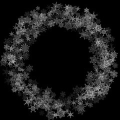 Snowfall with random snowflakes in the dark