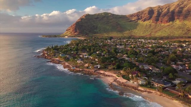 Aerial view of the West Shore of Oahu, area of Papaoneone beach, Hawaii