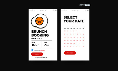 Brunch Booking Book Table App with Fried Egg Vector Illustration